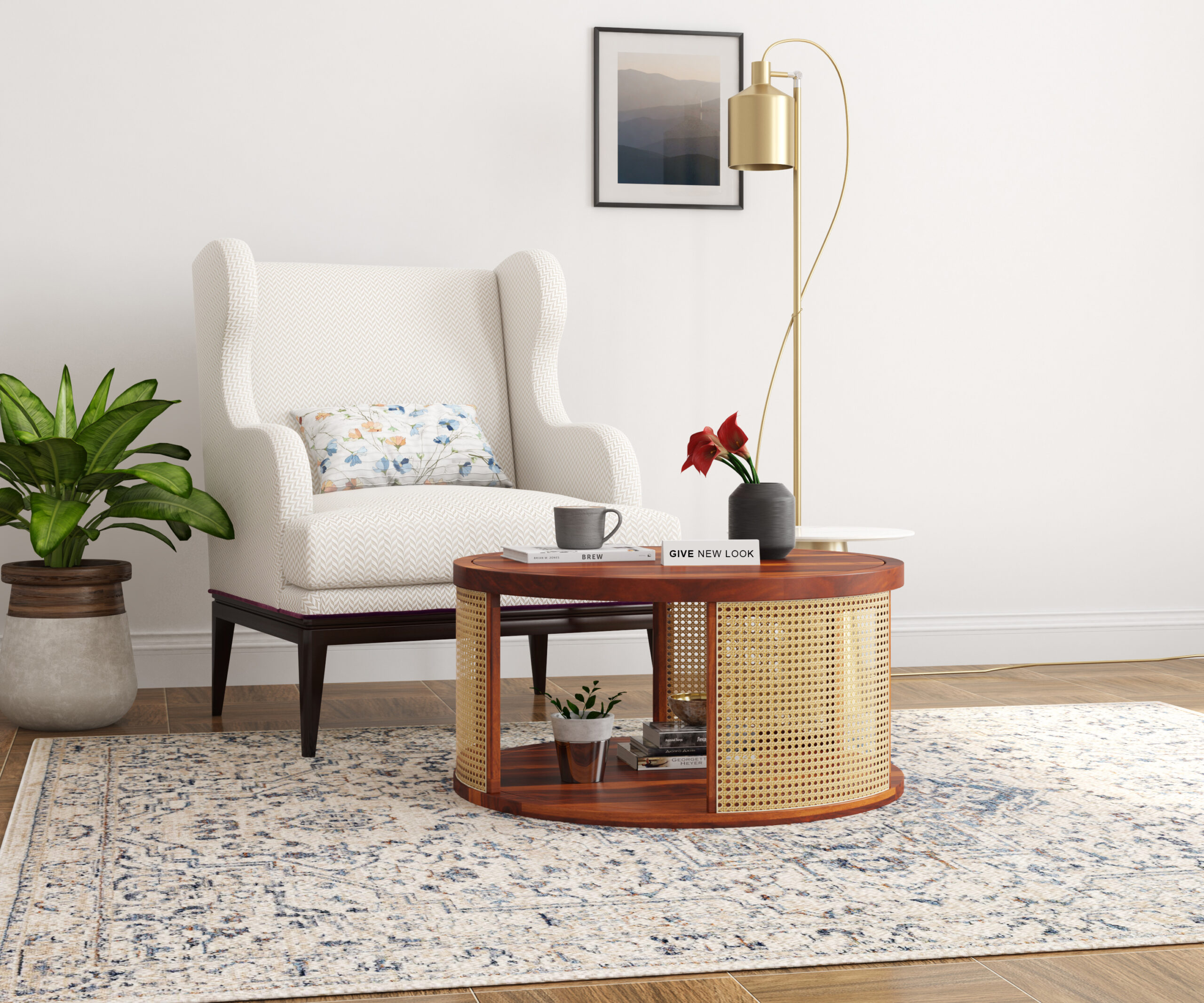 3D rendered – Coffee table with lounge chair 3D rendered - Coffee table with lounge chair